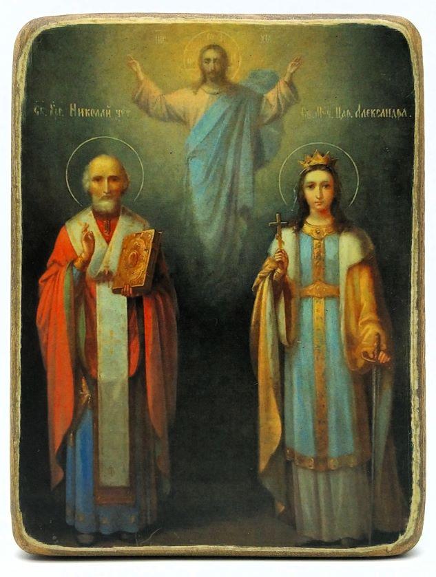 Ikone Der Heilige Wundertäter Nikolaus und die Heilige Alexandra 9.5x12.0x1.0cm 523628